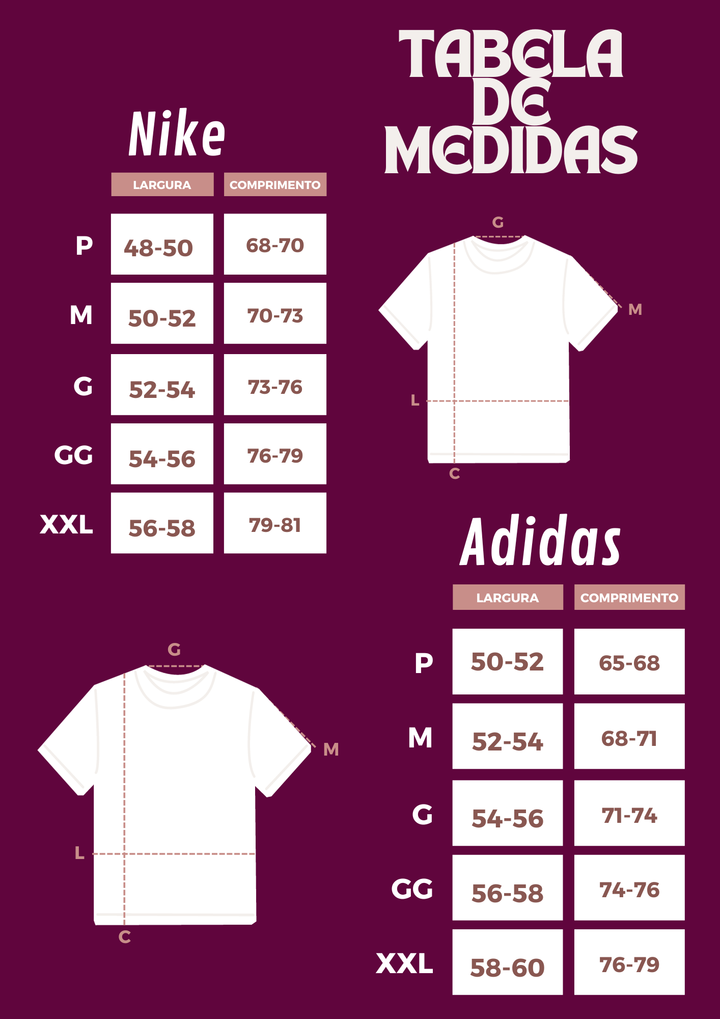 TABELA DE MEDIDAS